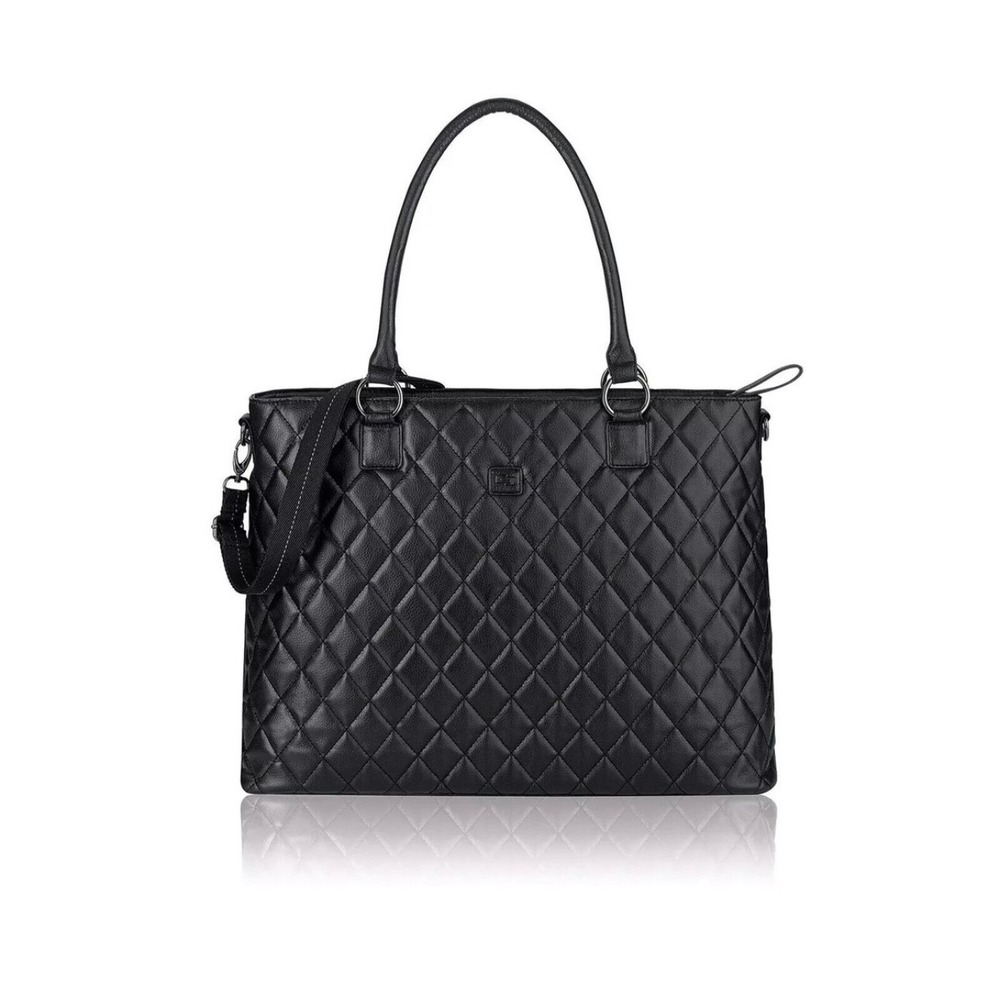 Solo New York Quilted Laptop Tote Bag Black Work Briefcase Crossbody Strap
